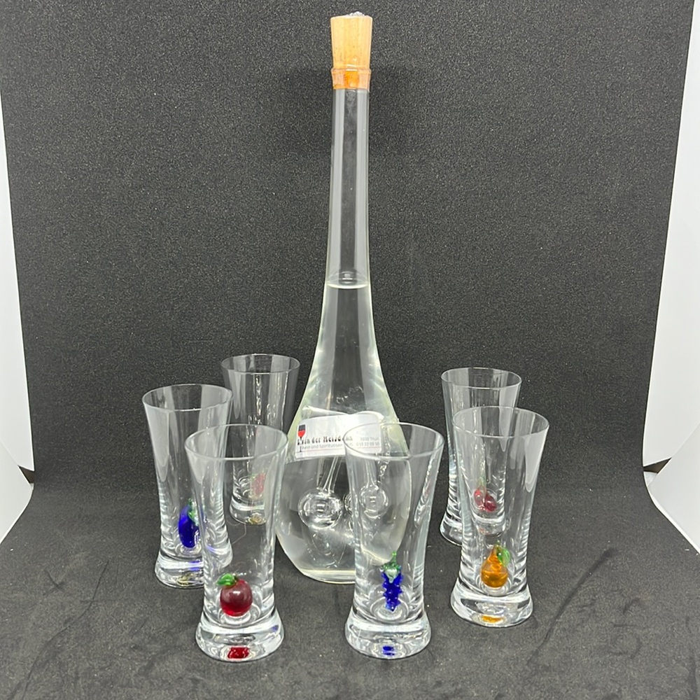 Vintage Rare Decanter and Fruit Detail Shot Glasses Set - Picture 1 of 10